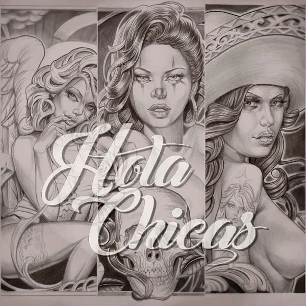 Hola Chicas fine line Chicano tattoo art