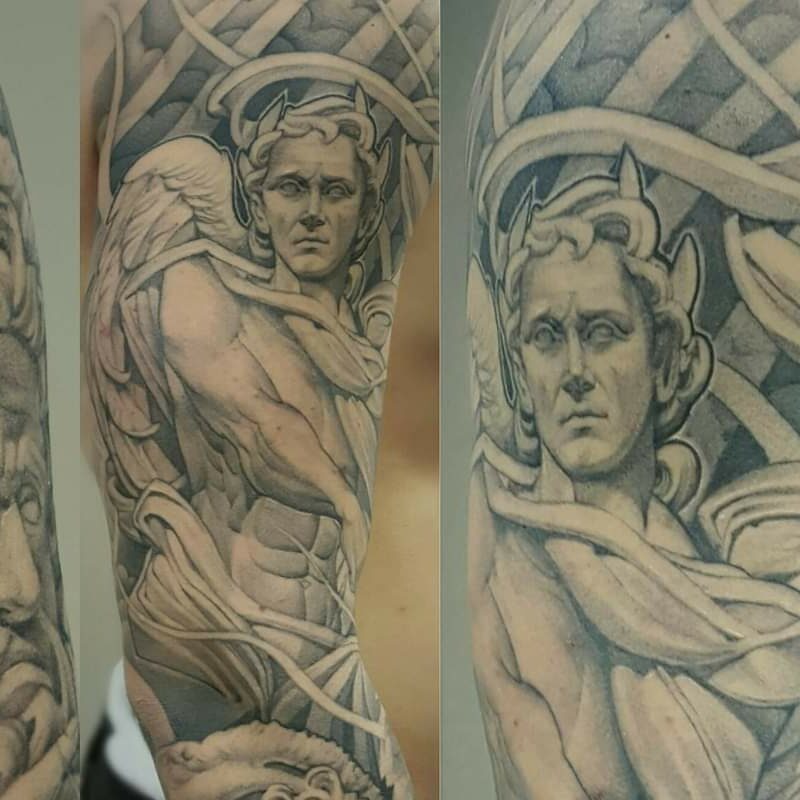 Singleneedle greek gods tattoo sleeve