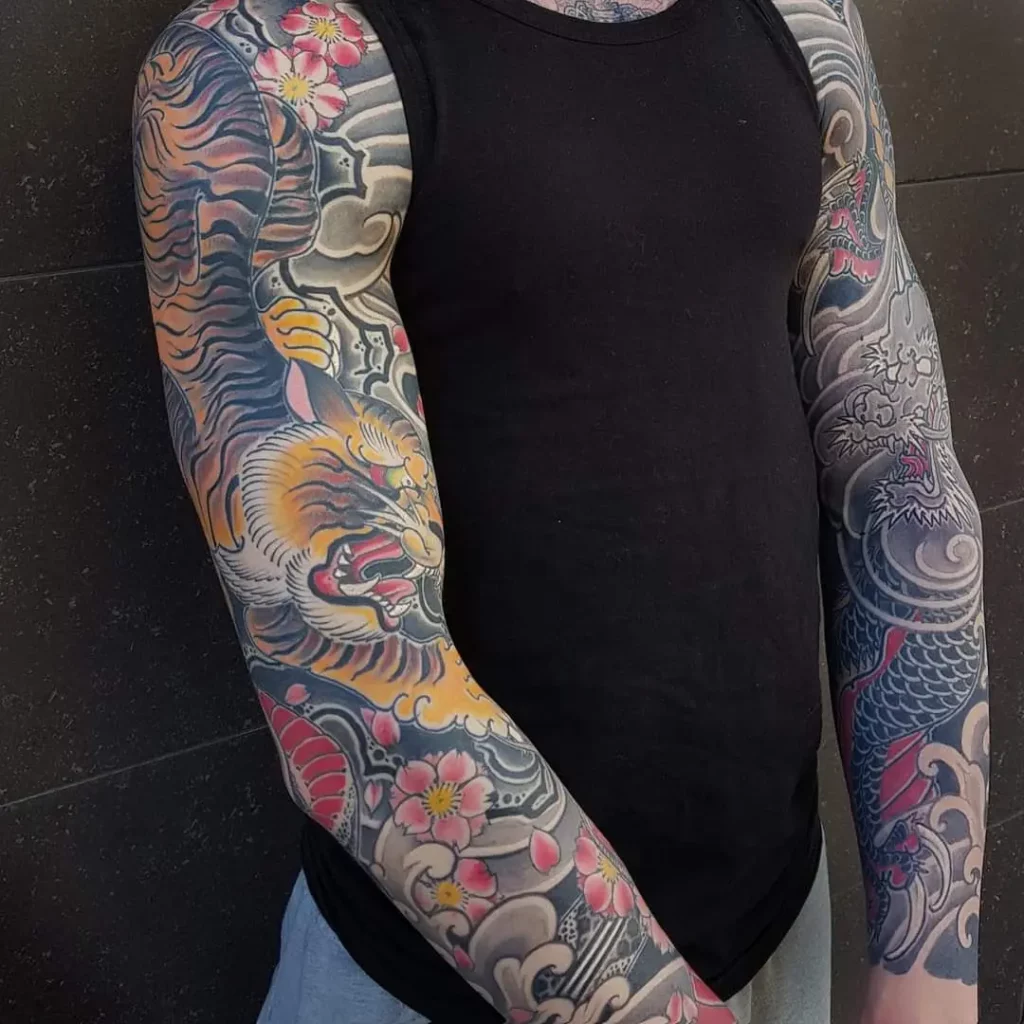 japanse tattoo sleeve tijger draak