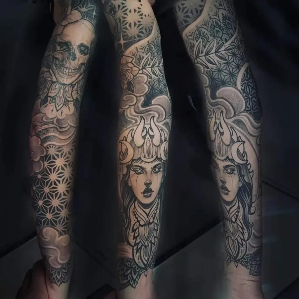 mandala tattoo sleeve voor vrouw