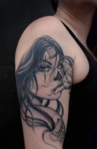 black & grey clown girl  tattoo
