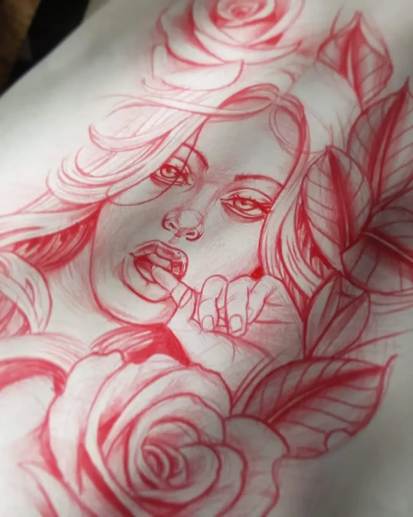 Girl head tattoo design 