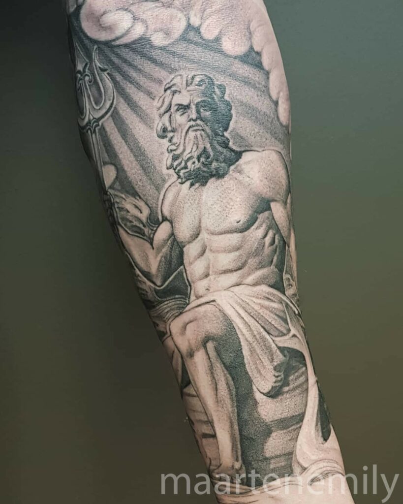 poseiden neptunes single needle tattoo