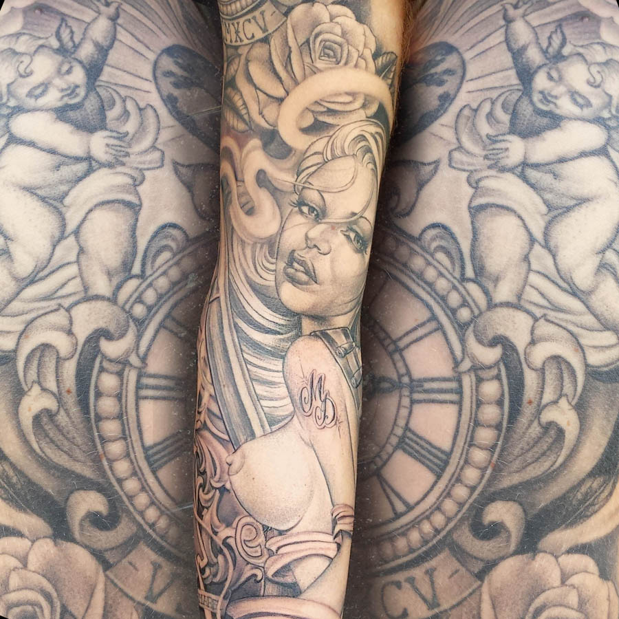 fine line black & gray tattoo