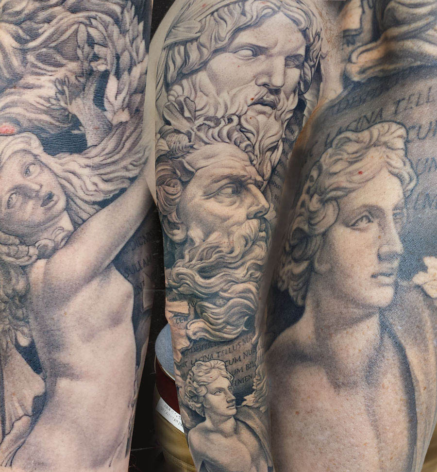 fine line black and gray tattoo